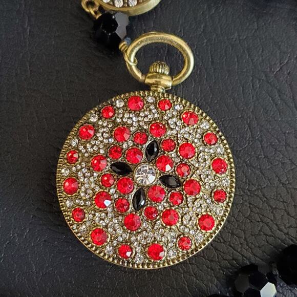 Heidi Daus About Time Pocket Watch Necklace Swarovski Crystals‎ Gold Tone NWOT - Picture 10 of 12